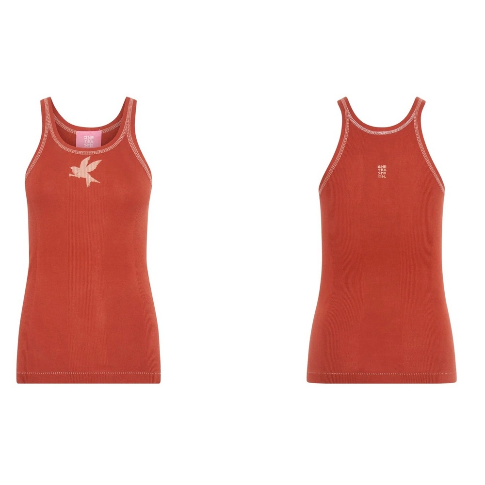 One Teaspoon NEW Bossa Red Tank Singlet Ribbed Bird Graphic Sleeveless‎ Medium
